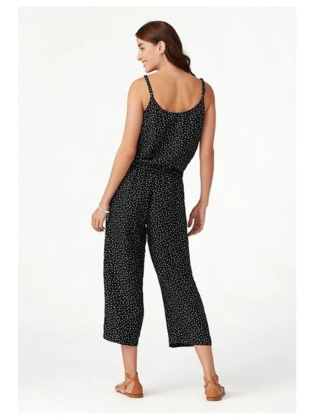 Tommy Bahama Sea Swell Linen Crop Jumpsuit Sz M Black Polka Dot Boho Resort - Picture 2 of 12